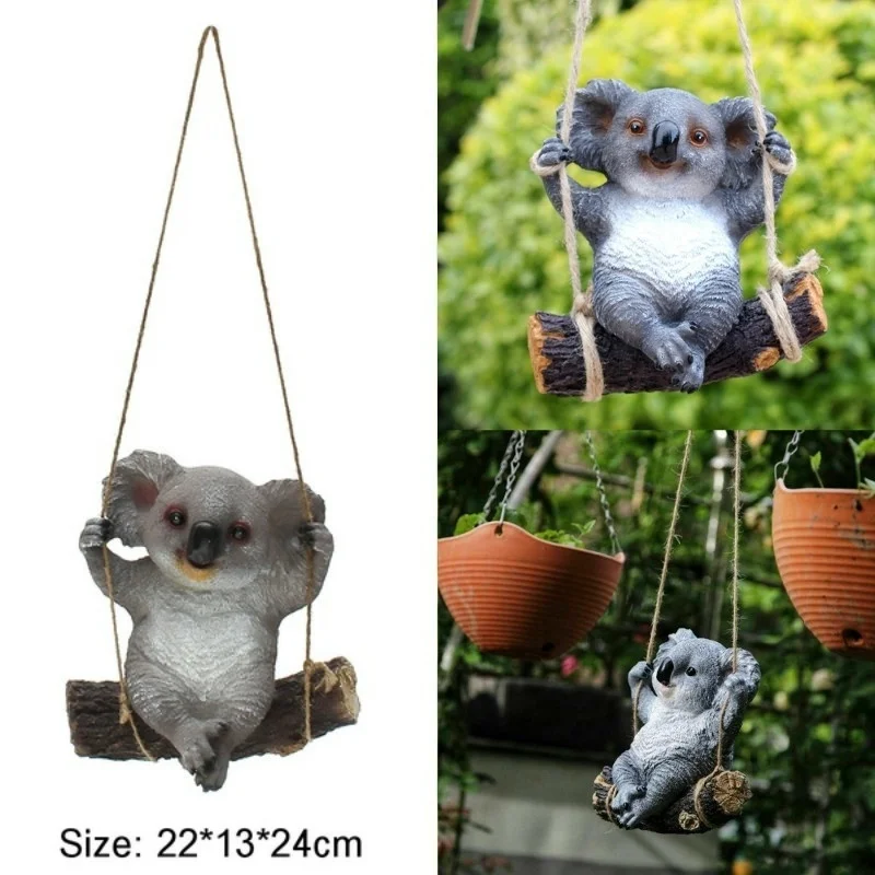 

Lovely Swinging Koala Bear Miniaturas Hanging Statue Outdoor Figurines for Patio Yard Christmas DIY Garden Decoration Statues