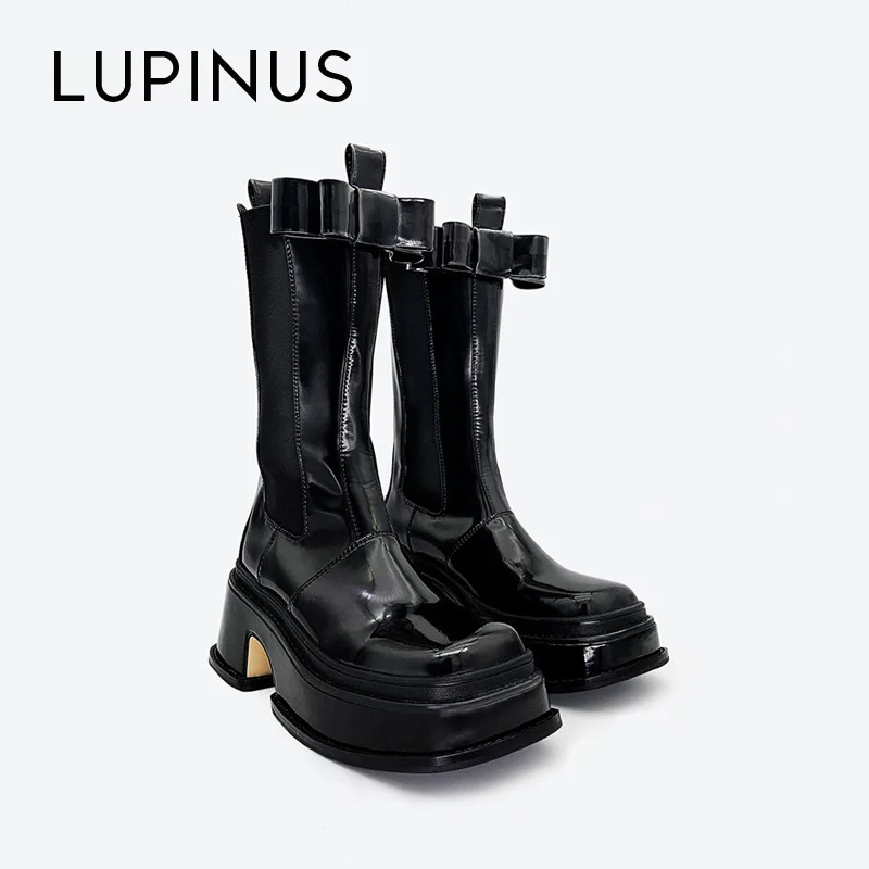 

Модные дизайнерские женские ботинки челси LUPINUS с бантом, новинка 2021, женские ботильоны на платформе и массивном каблуке, женские ботинки в с...