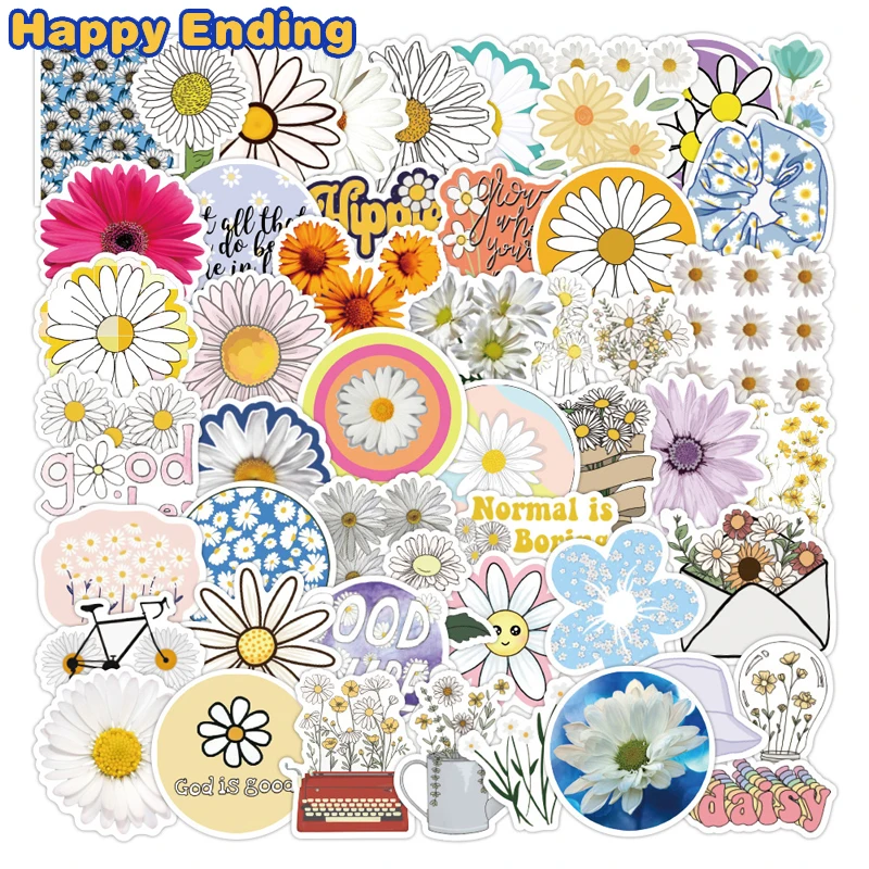 

10/30/50PCS Flowers Daisies Graffiti Stickers Inspirational Quotes Decals for Scrapbooking Suitcase Bike Guitar Sticker Kid Toys