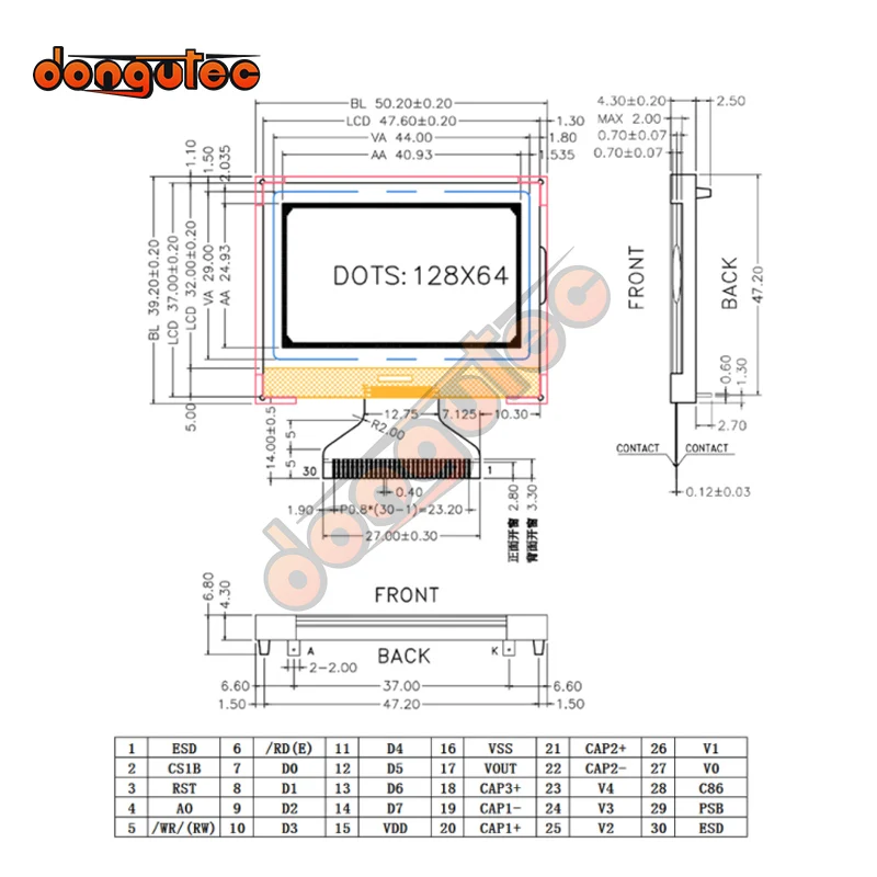 Синий графический ЖК-дисплей 3 3x64 COG ST7565R с подсветкой в | Электроника