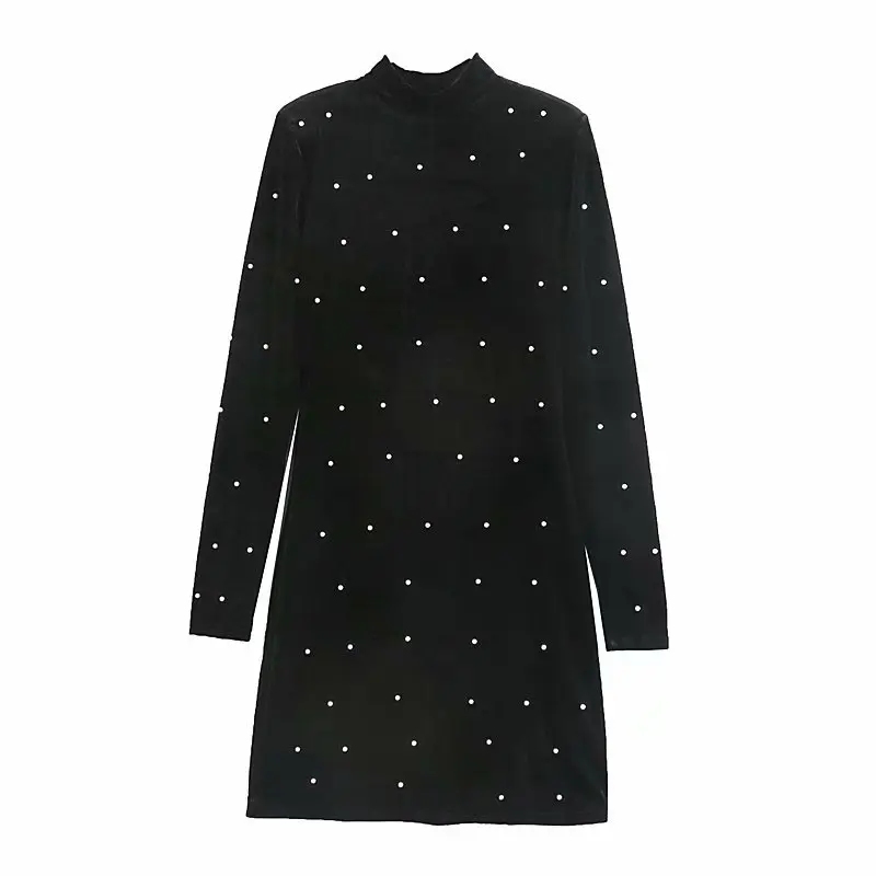 2020 женское винтажное платье украшенное жемчугом повседневное тонкое бархатное