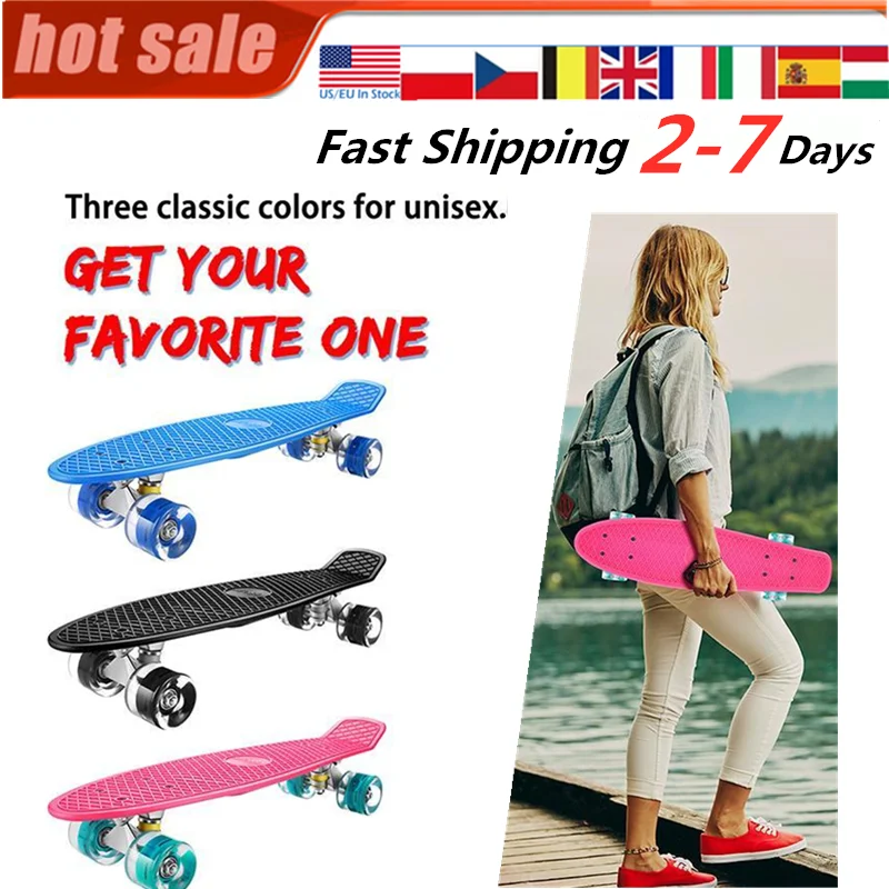 

Children's Scooter Penny Board Mini Longboard Complete Skate Boards Skateboard LED Wheels for Beginners Teens Girls Boys