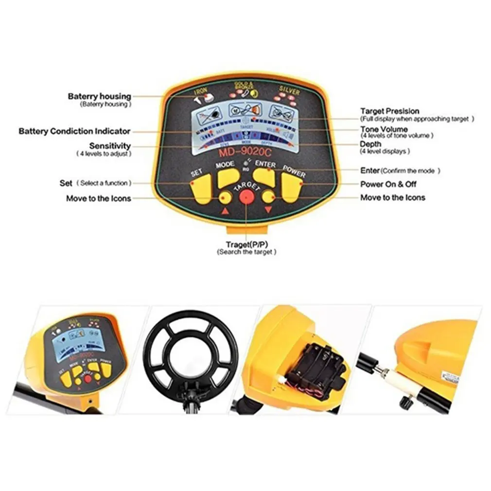 

Professional Underground Metal Detector MD9020C Security High Sensitivity LCD Display Treasure Gold Hunter Finder Scanner