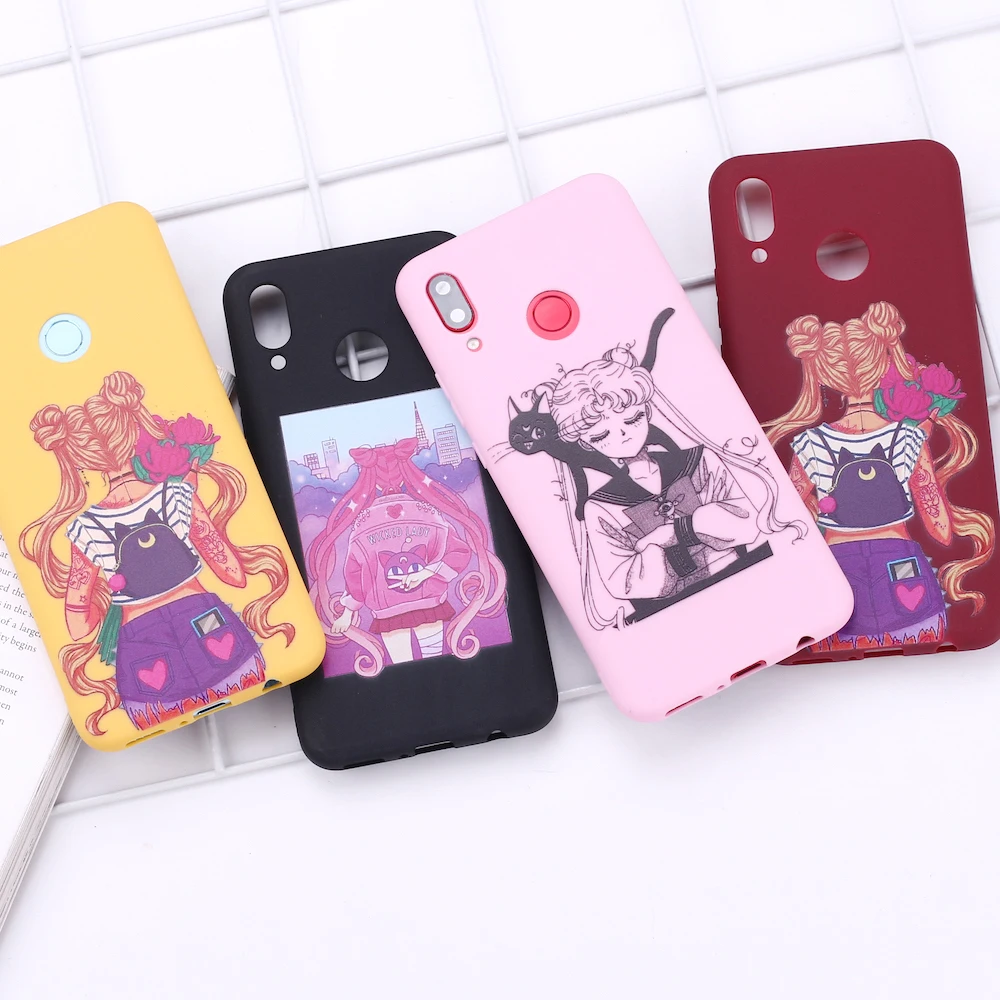 

For Samsung S8 S9 S10 S10e S20 Plus Note 8 9 10 A7 A8 Harajuku Sailor Moon Summer Girl Silicone Phone Case Cover Capa Fundas