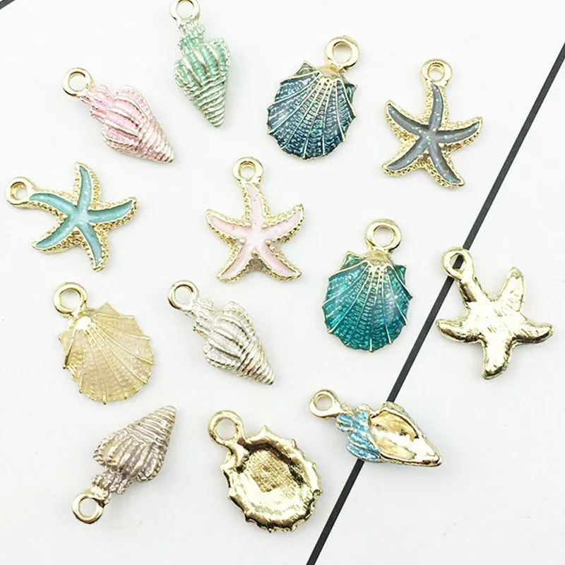 

13Pcs/Set Nice Conch Sea Shell Charms Ocean Pendants Starfish Anklet Bracelet Necklace DIY Handmade Accessories Craft