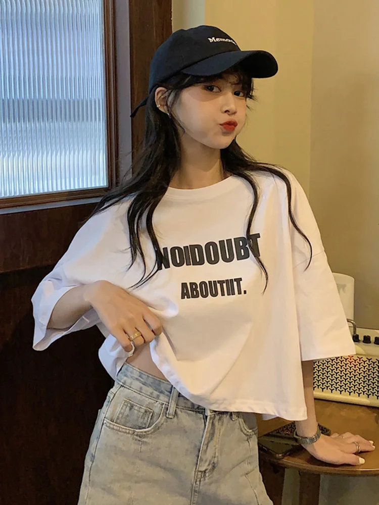 Футболка женская с завышенной талией короткий топ из хлопка коротким рукавом