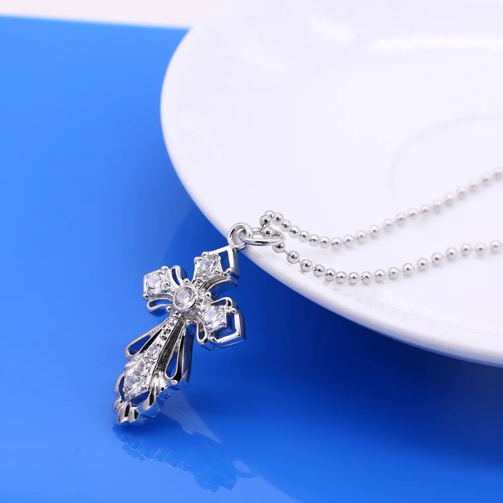 Мода 925 Серебряное ожерелье женские колье с подвеской в виде креста популярная