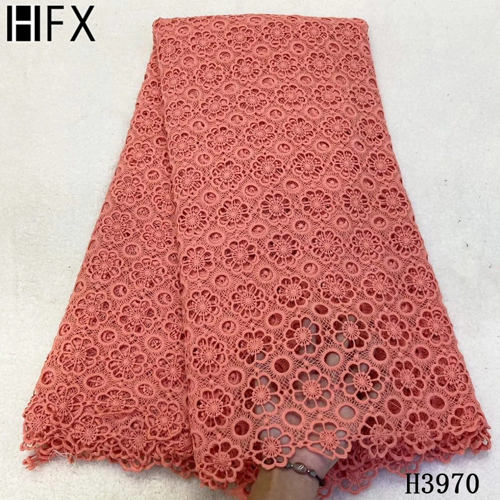 

HFX Yellow Nigerian Guipure Lace Fabric 2020 High Quality Lace African Guipure Cord Lace Fabric 5 Yards For Wedding Dress F3870