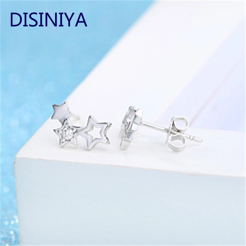 Бренд 925 Серебряные серьги-гвоздики для женщин для свадьбы женские пустотелые звездообразные бижутерия Кристалл Бринко Мужер