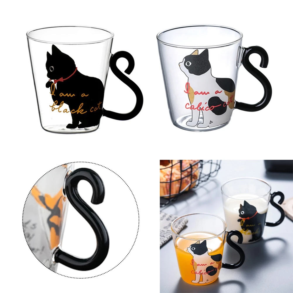 250 мл Милая креативная кружка для кофе с изображением кота молока воды стеклянная