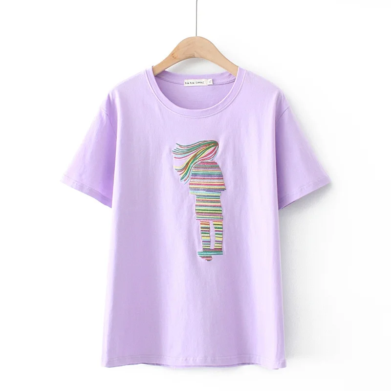 

Plus Size Women's Short Sleeve Summer Tshirts Cute Embroidery Tops Casual Oversized A-line Tee
