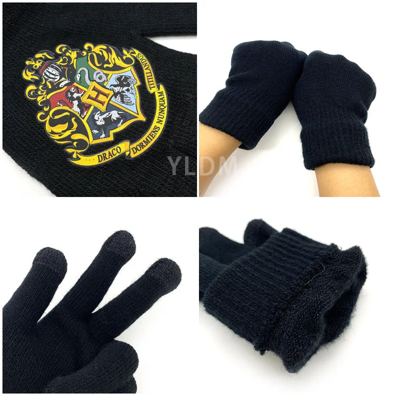 Вязаные перчатки с аниме покемоном Пикачу черные шерстяные мужские и женские