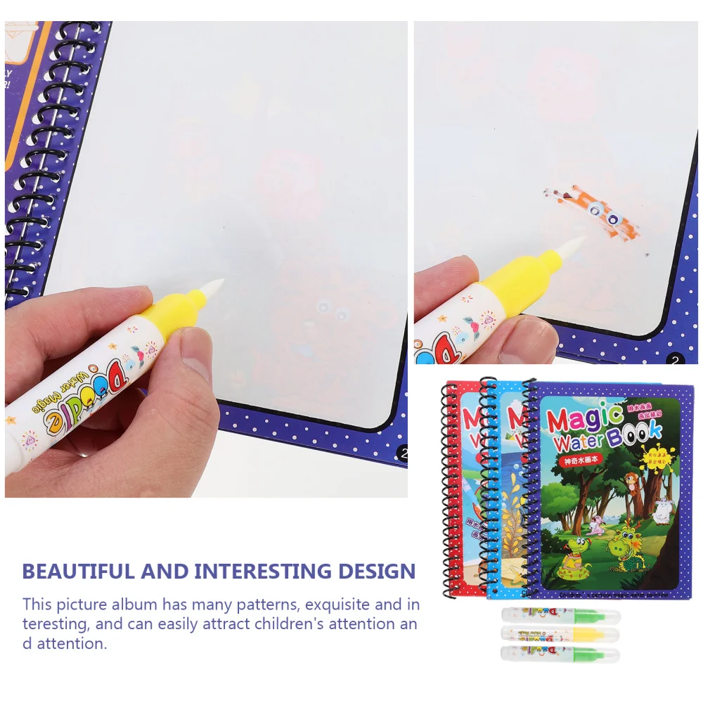 

3pcs Kids Water Painting Picture Book Reusable Water Coloring Books with 3 Pens