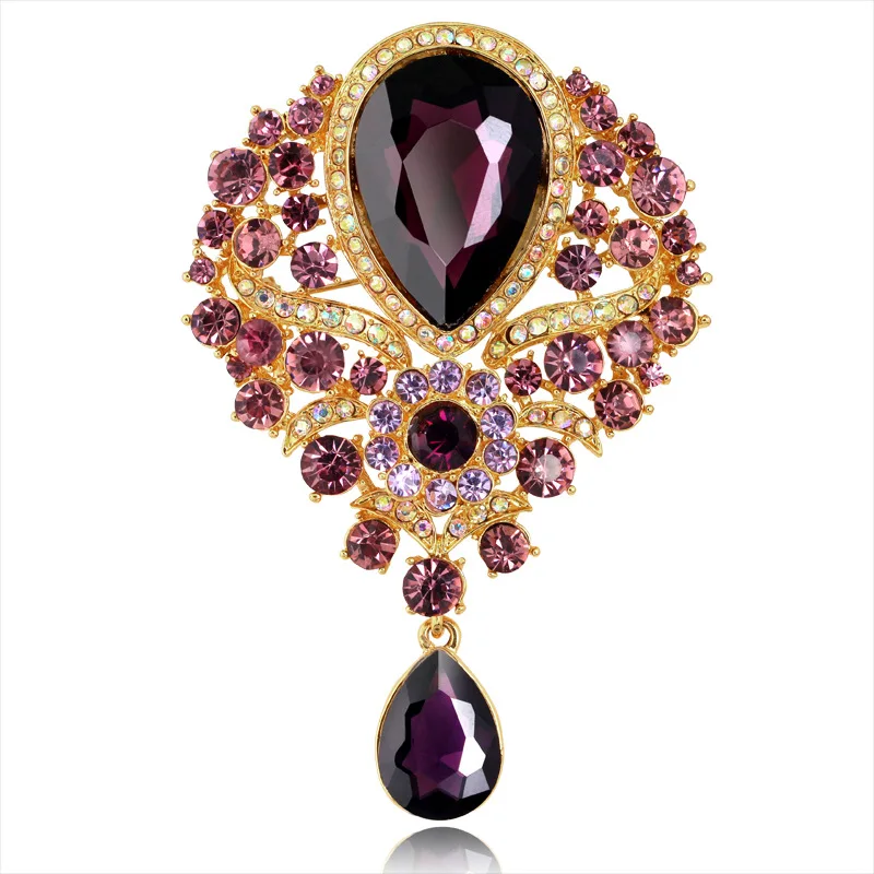 

Hot Women Men Brooch Wedding Bridal Bouquet Clear Crystal Rhinestone Teardrop Dangle Brooch Pin Jewels Paty Gift