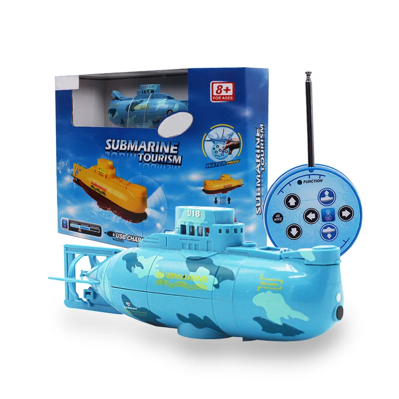Blue Retail Box Мини-субмарина с дистанционным управлением игрушечный корабль 6CH высокоскоростные радио лодки с дистанционным управлением модель Электрический свет детские игрушки - Цвет: Blue Retail Box