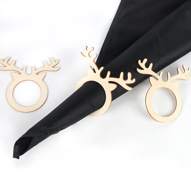 

10Pcs Merry Christmas Napkins Ring Xmas Table Decoration Reindeer Horn Tissue Holder Navidad Xmas Noel Deco
