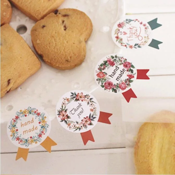 120 шт./лот винтажный венок дизайн медали цветная печать наклейка для выпечки