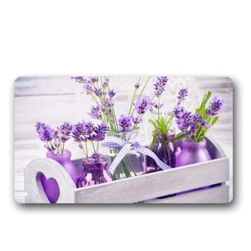 

Flannel Carpet Cool Design Door Mat Purple Lavender Flower Art Doormat