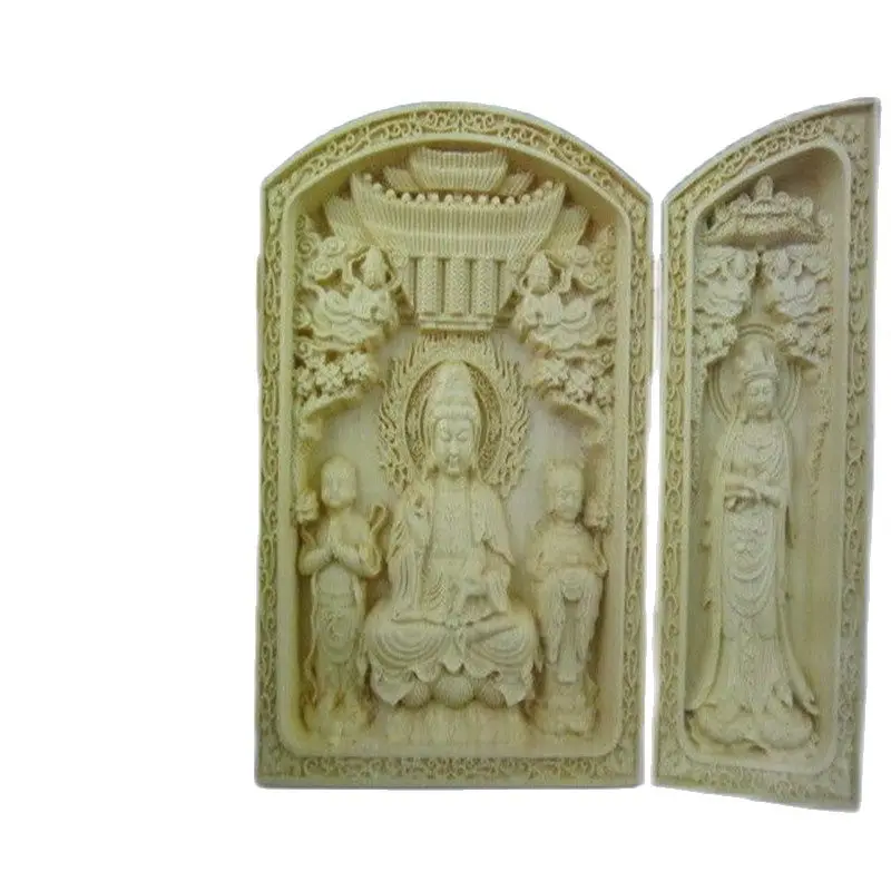 

Decorated Boxwood Highly Difficulty Carved Floding Box --- Avalokitesvara