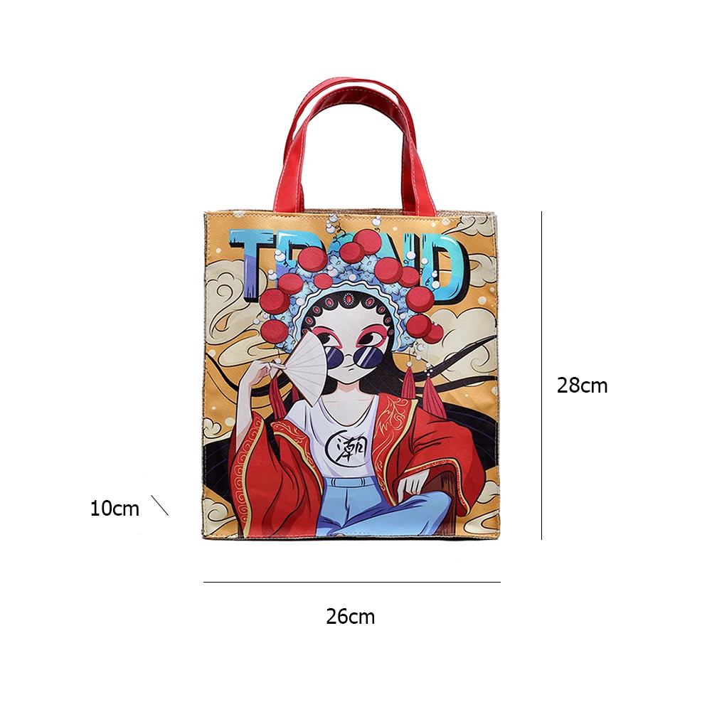 

Fashion Women Canvas Large Capacity Tote Shopping Bag Ladies Vintage Cartoon Printing Handbag