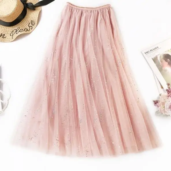 2019 летние тюлевые юбки со звездами и цветочной вышивкой длинная юбка с высокой