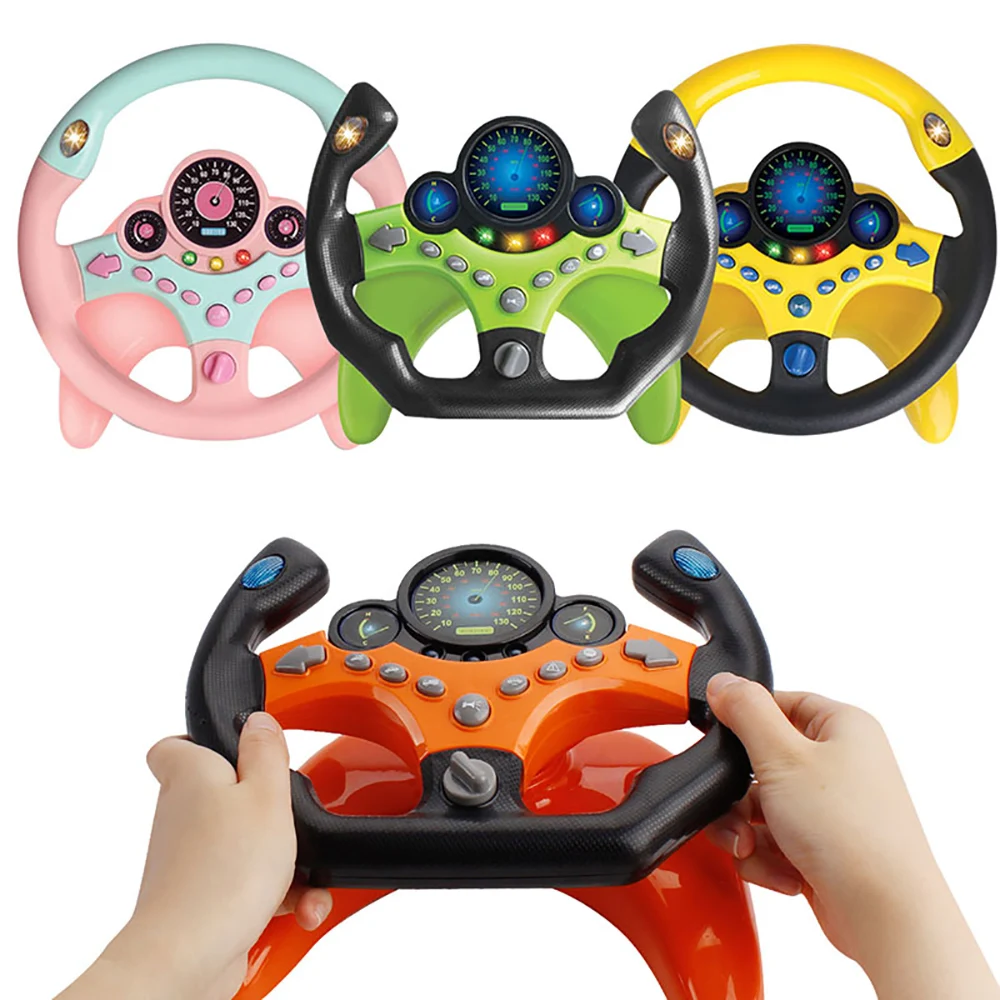Pink Kid‘s Steering Wheel Toy,Early Education Puzzle Sound Pretend Toy for Kids 
