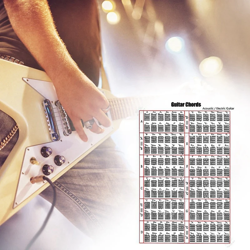 Акустическая/электрическая гитара Chord & Scale Chart Poster Tool Learning Music Aid Reference Tabs 16 дюймов X