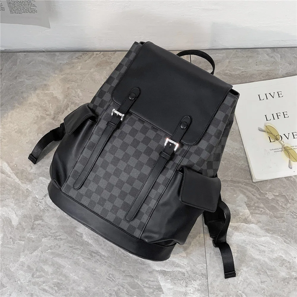 

Fashion Backpack Men Women Luxury Plaid Leather Large Capacity Travel Backbag Student School Bags Trending 2021 Mochila Hombre