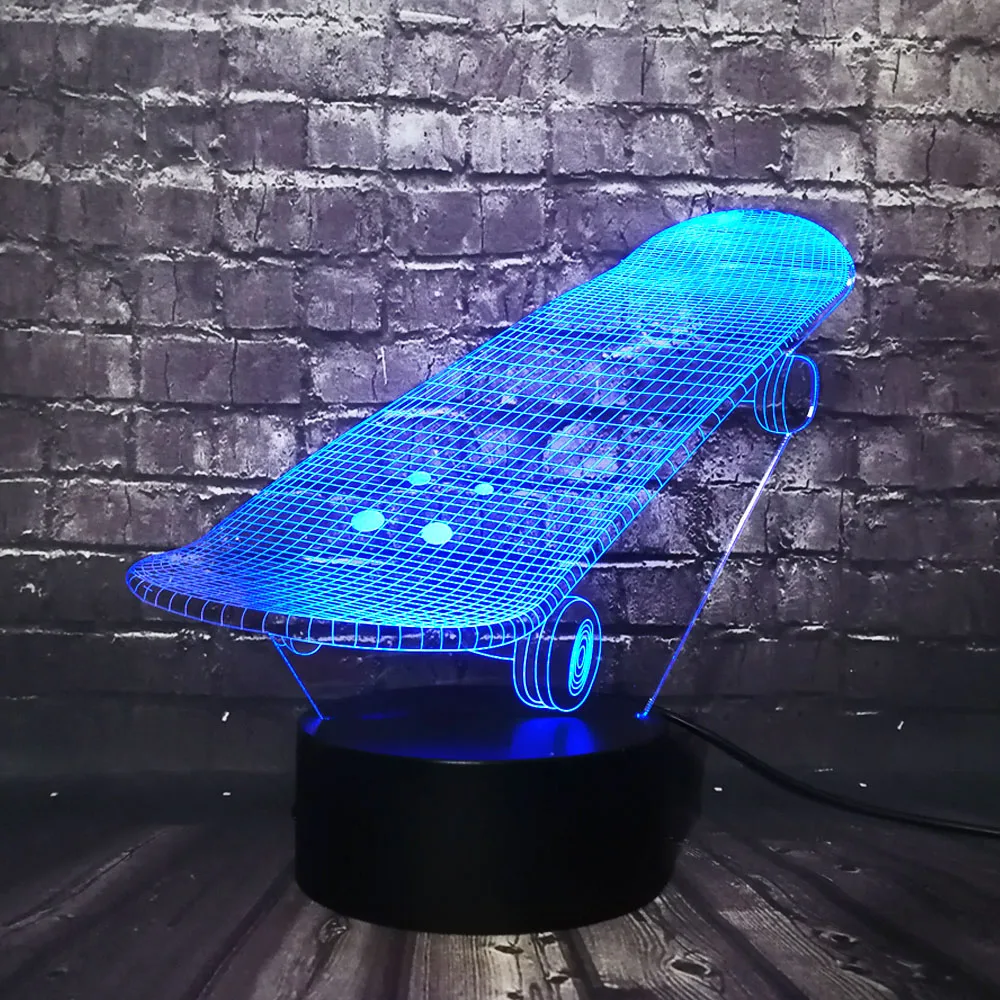 Спортивный скейтборд 3D светодиодный USB лампа трехмерные инновационные настольные компьютеры светильники RGB контроллер настроение сенсорный пульт дистанционного декора игрушка