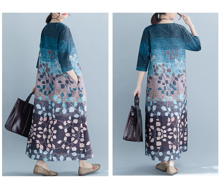 DIMANAF, плюс размер, женское длинное платье, Ретро стиль, для девушек, Vestidos, свободное, повседневное, с принтом, платье, женское, элегантное, сарафан,, весна-лето, Новинка