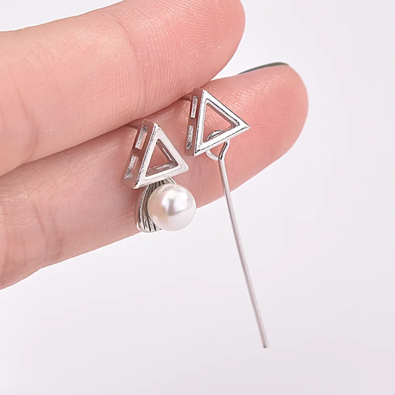 

Fashion 925 Sterling Silver Korean version sweet triangle earrings Pearl geometric irregularity earrings wholesale