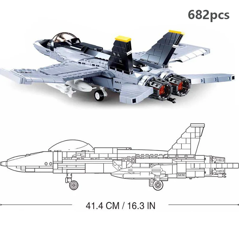 Военный самолет строительные блоки WW2 самолёт US F/A-18 боевой модели самолета