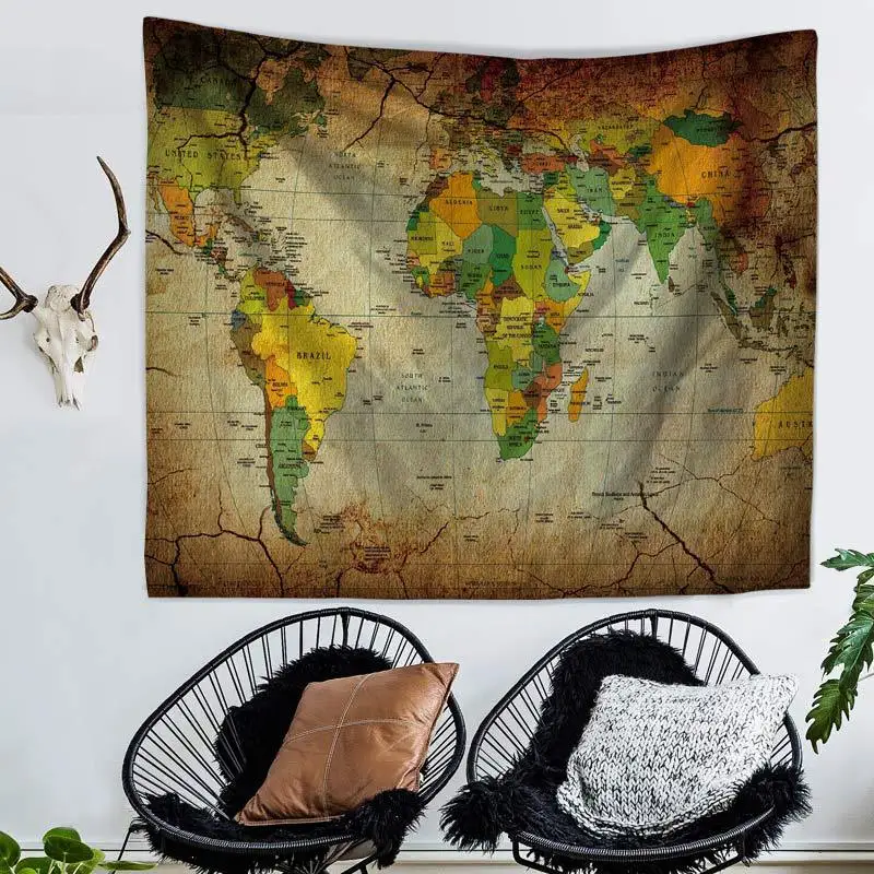 

New Retro watercolor world tapestry printing home Tapestry Wall blanket beach towel girl's decorations Background cloth