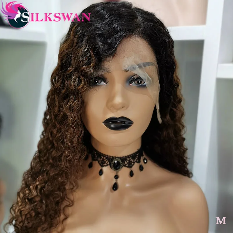 Silkswan 13x4 человеческие волосы на кружеве парики#1B/4 кудрявые Кудрявые Парики 150 плотность бразильские человеческие волосы Remy парики шнурка 8-20 дюймов