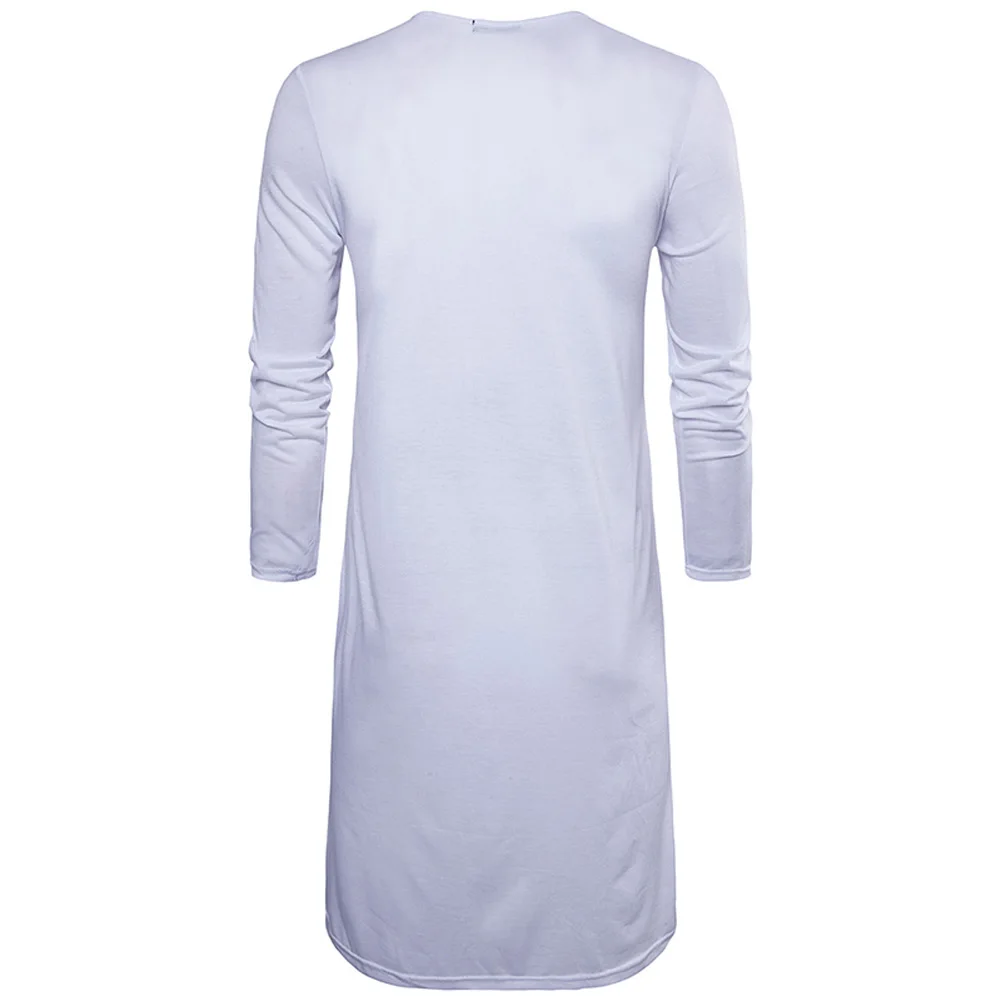 

Newly Mens Casual Long T-Shirt Long Sleeve Splice Hem Knee Length Solid Color Crewneck Plus Size Tops DO99