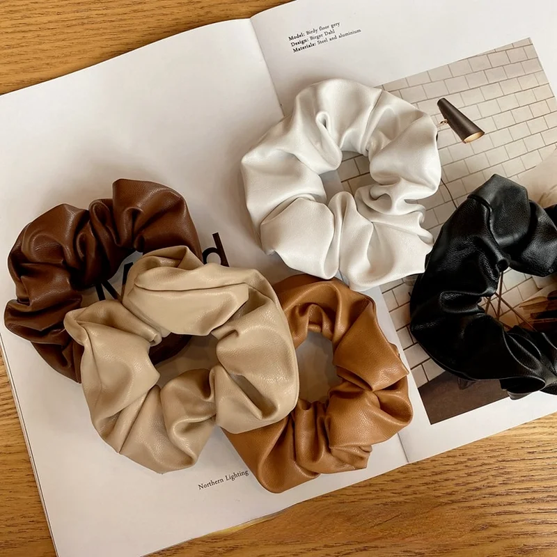 

Fashion Women's Soft Leather Hair Headband Elastic Headband Girls Cute Solid Color Ponytail Fixed Hair Ring Hair Accessories