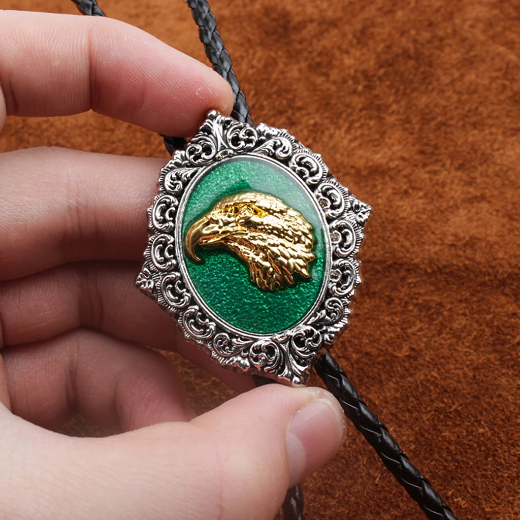 

Fashion Western Golden Eagle Pattern PU Leather Weave Mens Rodeo Bolo Tie Necktie Formal Party Dress