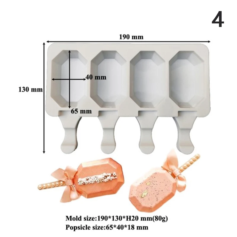 

4 Cavity Silicone Popsicle Molds Freezer Juice Maker Summer Cube Tray Ice Cream Moulds Child Dessert Kitchen Tools