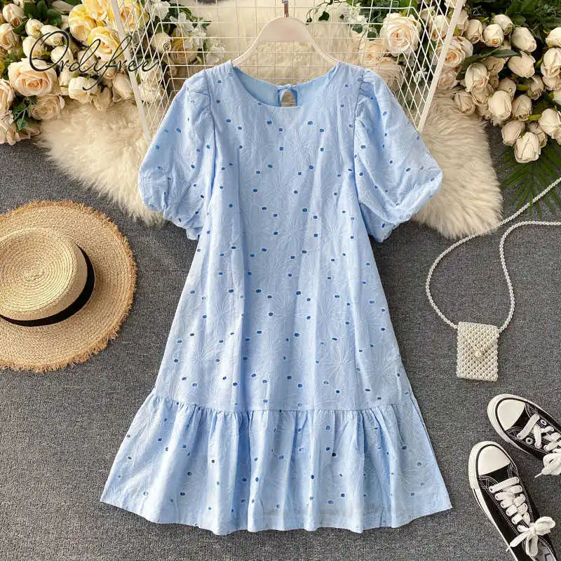

2021 Summer Women Party Mini Dress Hollow Out Ruffle Elegant Vacation Beach Short Dress