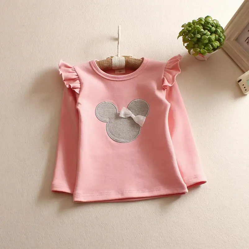 Весенне осенняя футболка для маленьких девочек футболки из 100% хлопка с Минни