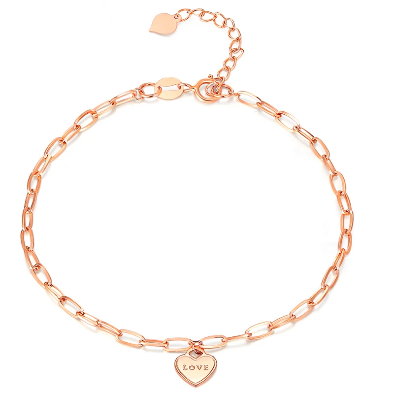 

Classic Heart Love Letters Au750 18K Real Genuine Rose Gold Charm Bracelets Bangles for Women Female Upscale Office Jewelry Gift