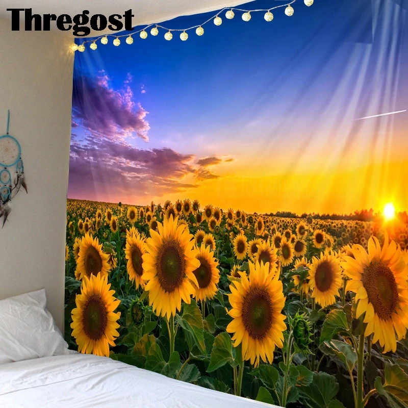 

Thregost 3D Sunflower Print Wall Tapestry Polyester Bohemian Wall Cloths Mandala Wall Hanging Art Decoration Tapestries