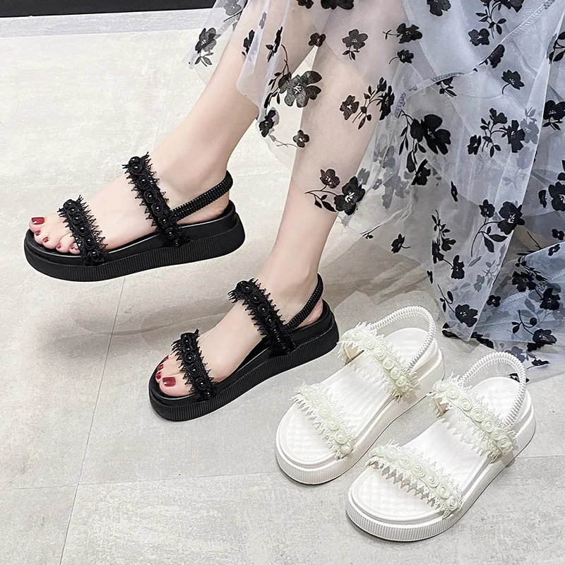 

Thick-soled Heightening Sandals Women 2021 Summer New Women's Shoes Word with Soft Bottom Breathable Casual Beach Shoes Women
