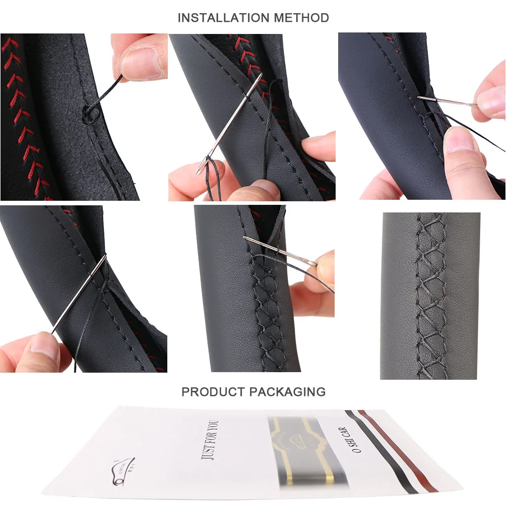 

Top Genuine Leather Steering Wheel Cover Breathable Design/Auto Steering-Wheel Braid Case fit car suv diameter 36cm 38cm 40cm