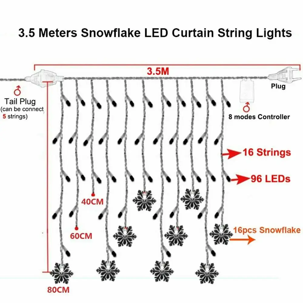 СВЕТОДИОДНАЯ Гирлянда в виде сосулек с подключением Рождественский шнурок для