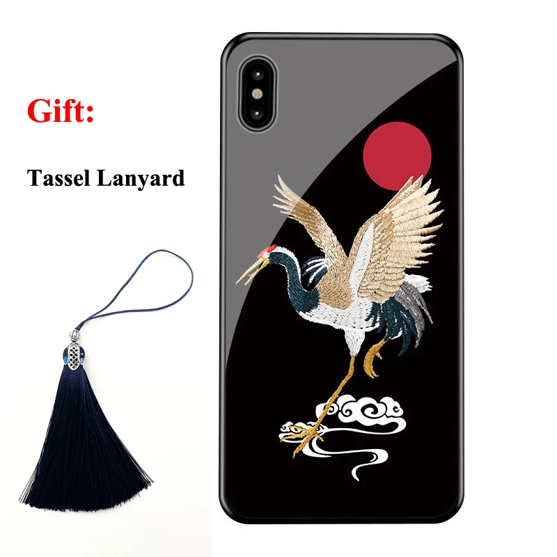 for iphone 11 pro max 11pro xs max xs xr x 7 8 6 6s plus case hd pattern wave carp crane tempered glass shockproof tassel cover free global shipping