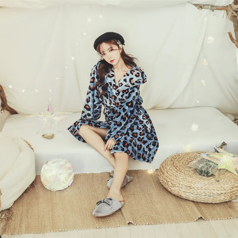 Новинка 2019 Зимняя женская сексуальная Длинная Ночная рубашка с леопардовым