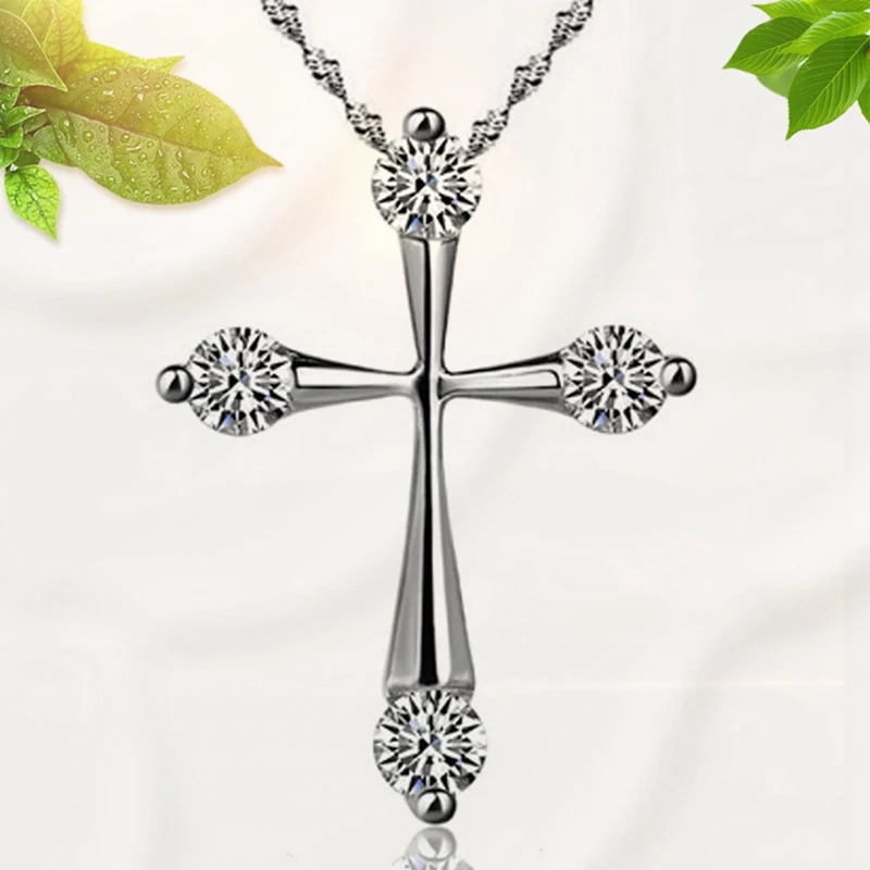 Милое женское ожерелье с кристаллами циркония модное подвеской в виде креста