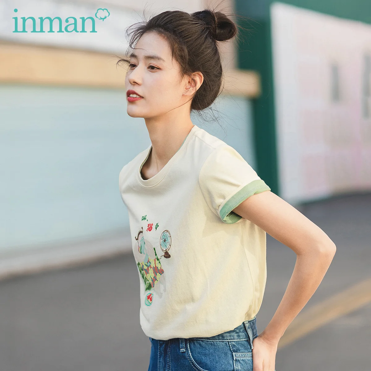 Женская футболка из чистого хлопка с круглым вырезом и забавным принтом | одежда