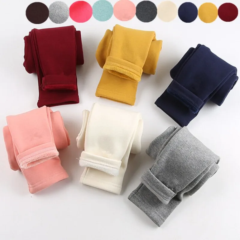 

2021 Winter New Girls Leggings Cotton Plus Thick Velvet Warm Candy Color Girls Pants 2-8 Years Children's Pants